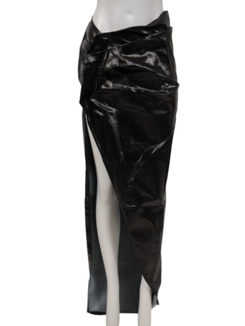 Rick Owens Women Edfu Maxi Skirt Size IT 42 US 10 Black Waxed Cotton Stretch